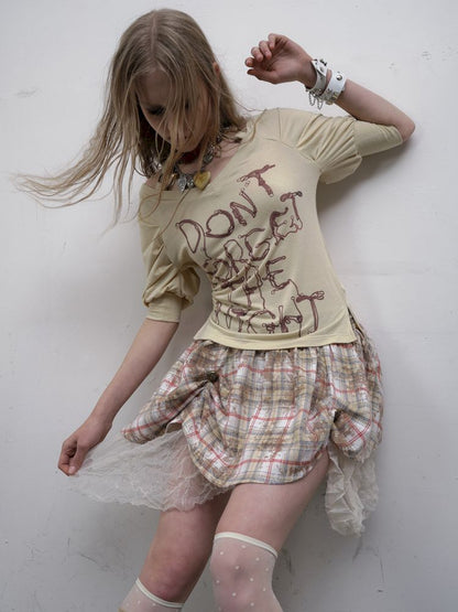 Bubble Sleeve Stretch Short Sleeve T-Shirt【s0000012617】