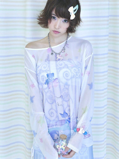 Mesh Long Sleeve Cover-Up T-Shirt【s0000017478】