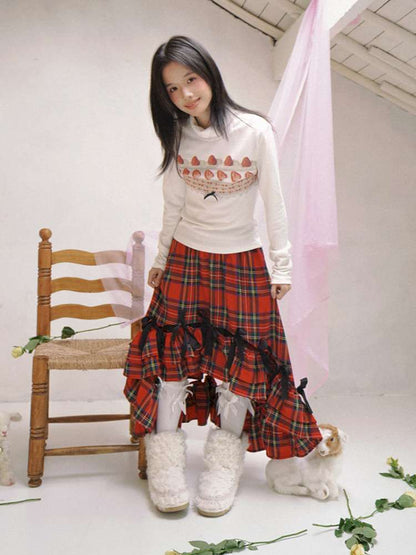 Strawberry Cake Print High-Neck T-Shirt【s0000014530】