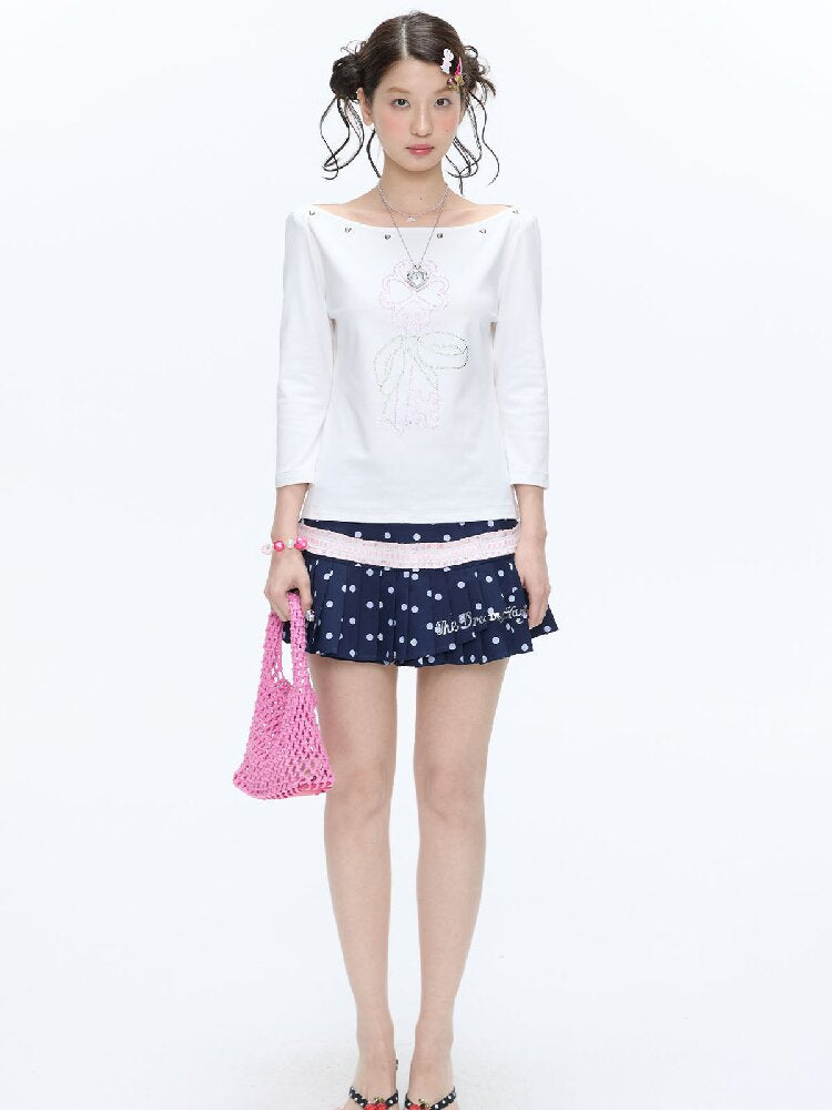 White Clover Hot Bead T-Shirt Top【s0000016408】