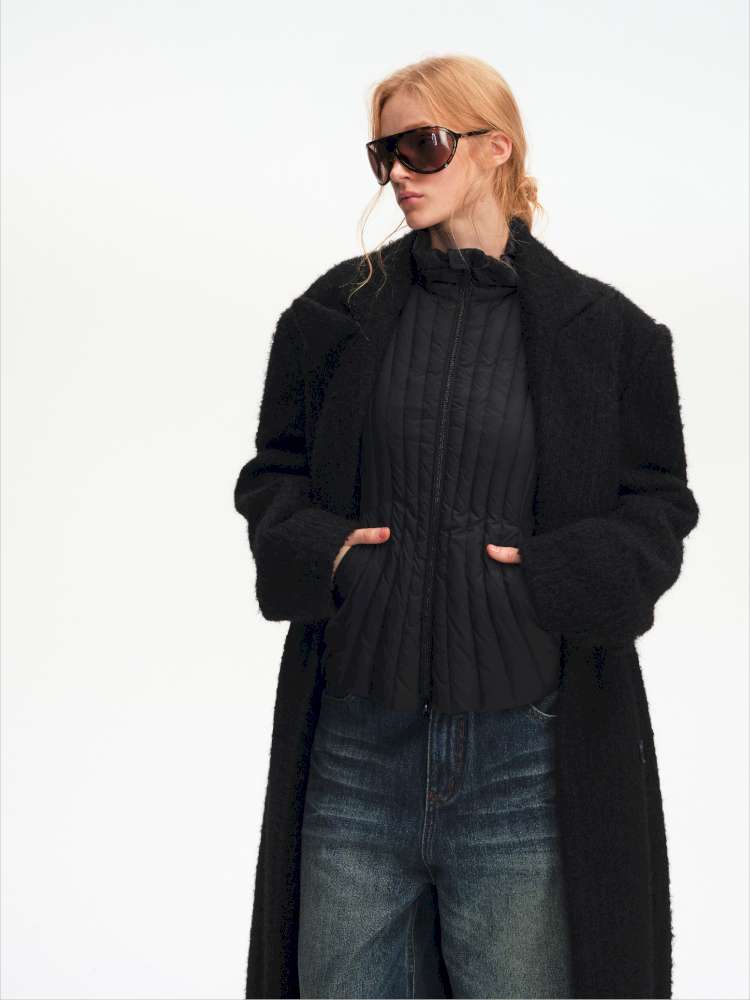 Black Woolen Loose Double-Breasted Coat【s0000014875】