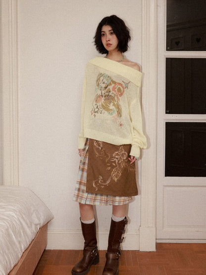 Plaid Flower Pleated Spliced Skirt【s0000015465】