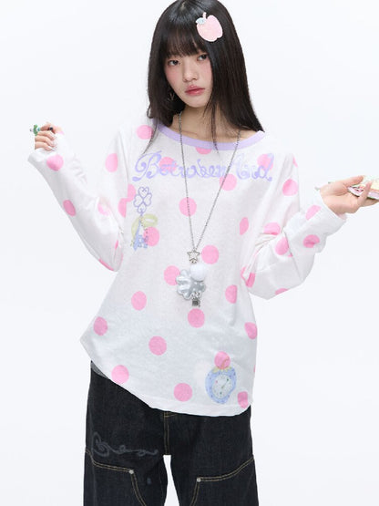 Polka Dot Stripe Long Sleeve Top【s0000016397】