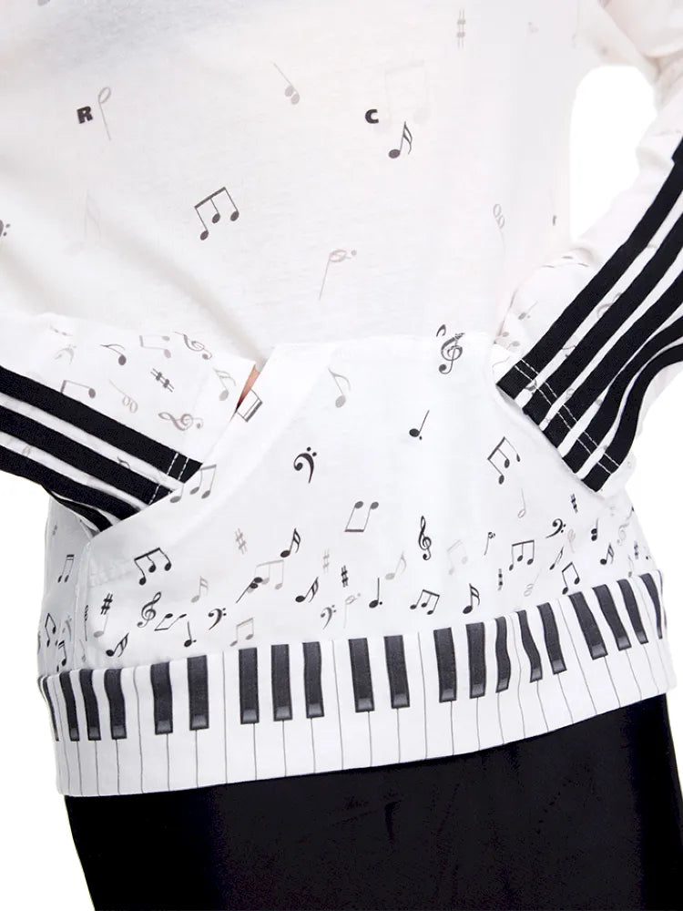 Piano Note Print Pullover Long-Sleeve Sweatshirt【s0000014100】