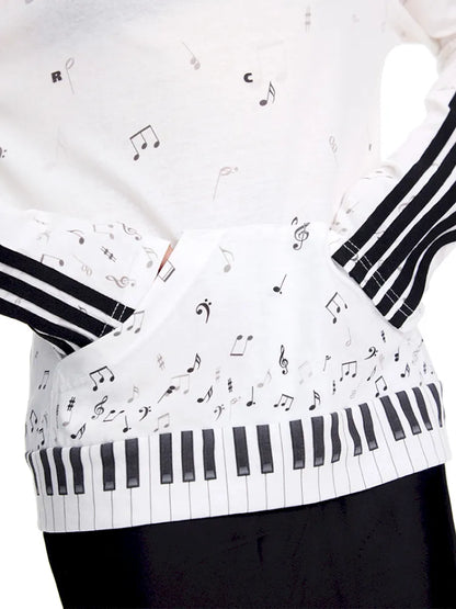 Piano Note Print Pullover Long-Sleeve Sweatshirt【s0000014100】