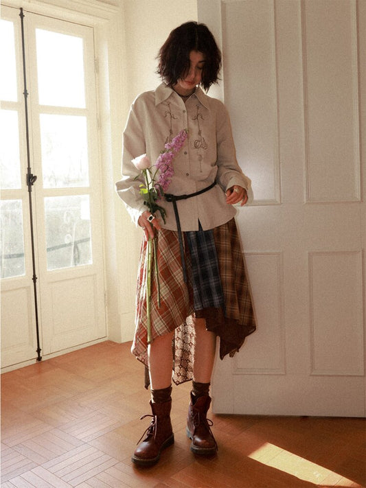 Elastic Plaid Irregular Spliced Skirt【s0000015462】