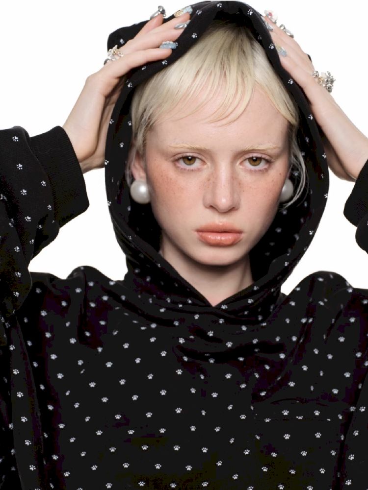 Cat's Paw Long Short Polka Dot Hooded Cardigan Sweatshirt Sweatpants Set【s0000011566】