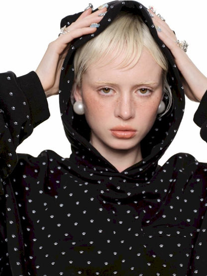 Cat's Paw Long Short Polka Dot Hooded Cardigan Sweatshirt Sweatpants Set【s0000011566】