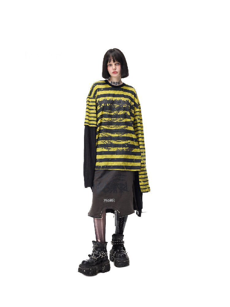 Burnt Flower Stripe Raglan T-Shirt【s0000017729】