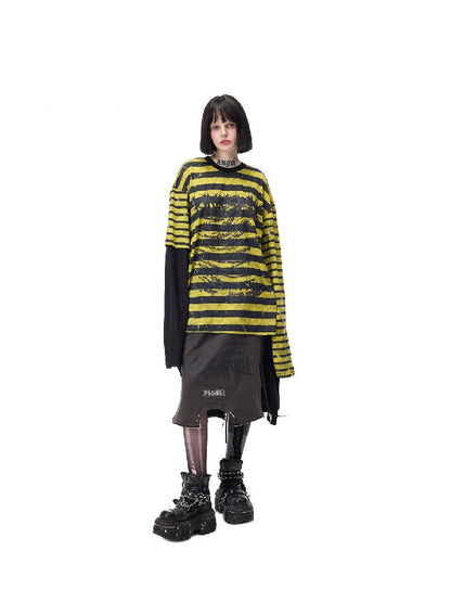 Burnt Flower Stripe Raglan T-Shirt【s0000017729】