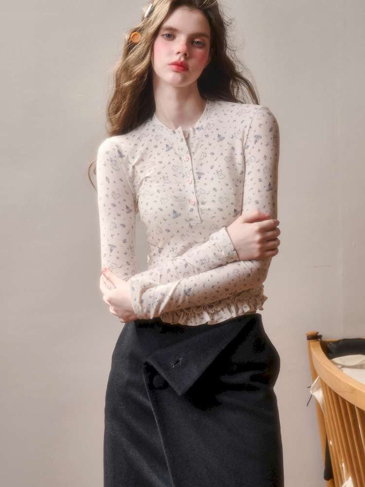 Comfortable Cotton Crew Neck Slim Lace Hem Top【s0000014895】