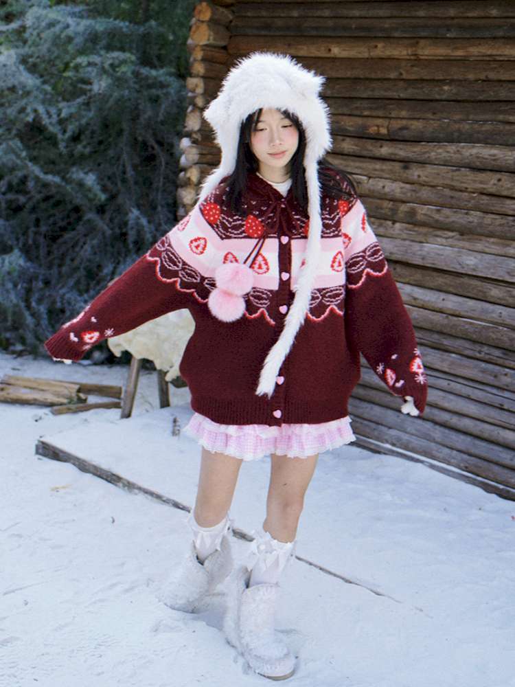 Strawberry Cake Fair Isle Knit Cardigan【s0000014944】