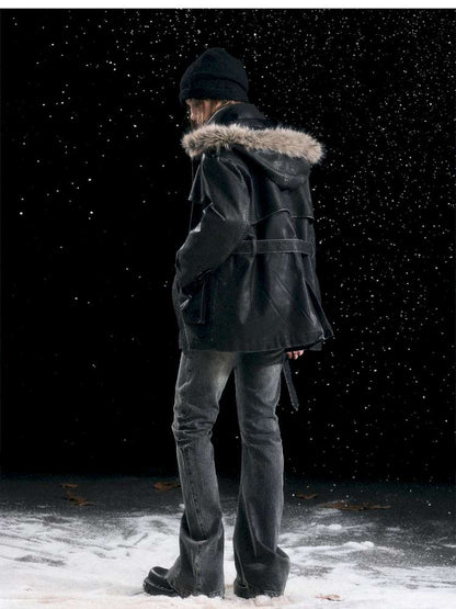 Heavy Industry Fur Collar Distressed Hooded Coat【s0000014671】