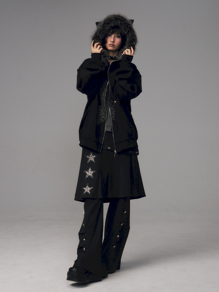 Cat Ears Leopard Print Fleece Hooded Jacket【s0000014708】