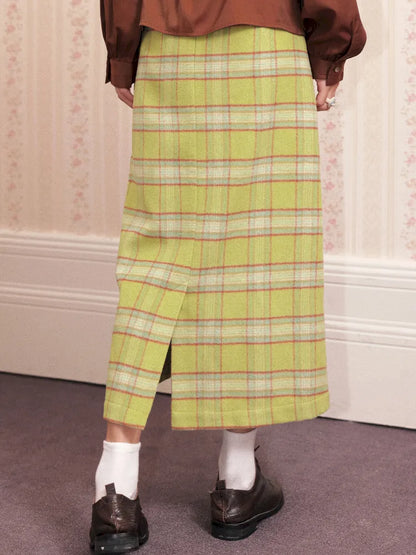 Retro Versatile Wool Plaid Long Skirt【s0000013993】