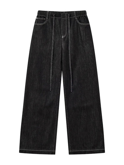 Washed elastic-waist wide-leg long jeans【s0000013990】