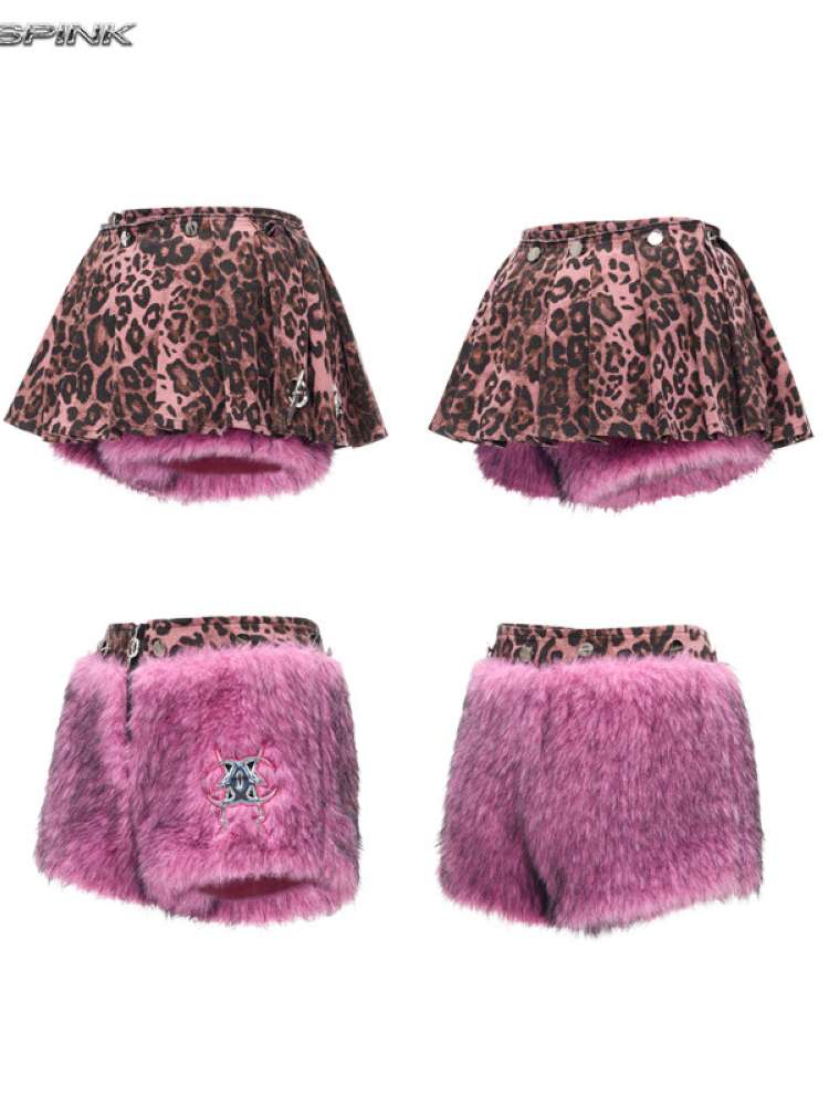 Pink Leopard Furry Miniskirt【s0000015126】