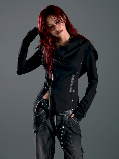 Asymmetric Slim-Fit Zipper Knit Cardigan【s0000013916】