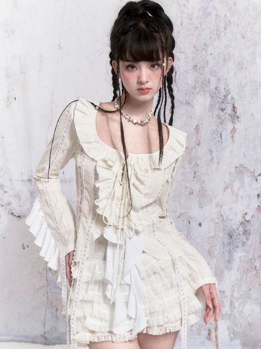 White Cotton Lace Tie Cardigan【s0000005304】