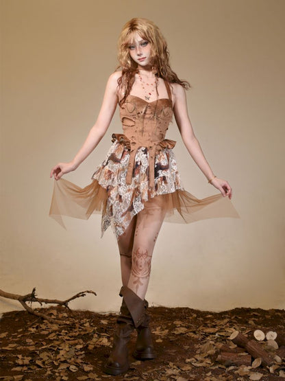 Lace wandering wind neck sexy dress【s0000013503】