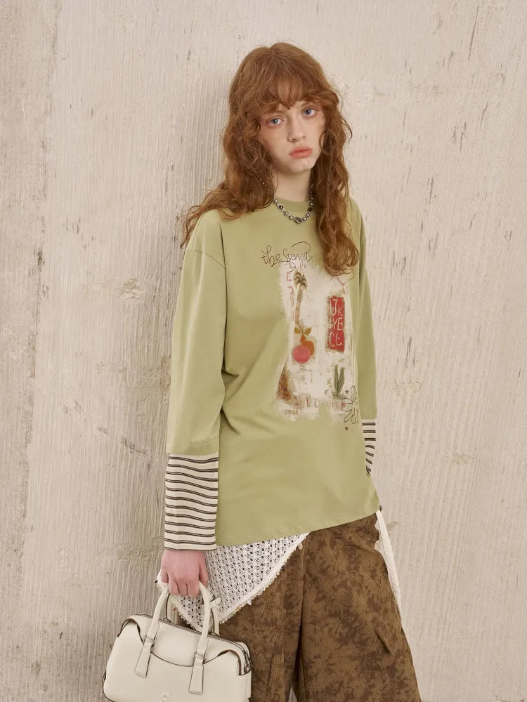 Patchwork Oversized Long-Sleeve T-Shirt【s0000014044】