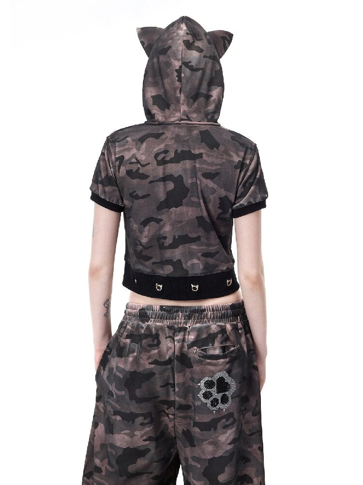 Rhinestone Camo Riveted Sweatpants【s0000017727】
