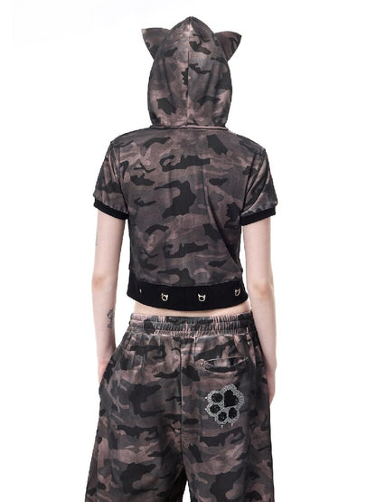 Rhinestone Camo Riveted Sweatpants【s0000017727】