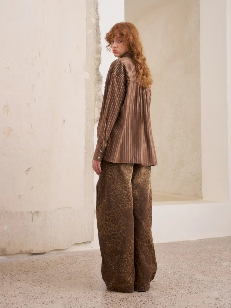 Velvet Beaded Contrast-Striped Vintage Shirt【s0000014079】