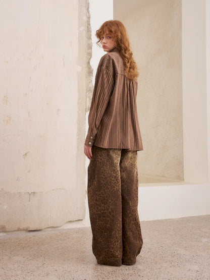 Velvet Beaded Contrast-Striped Vintage Shirt【s0000014079】