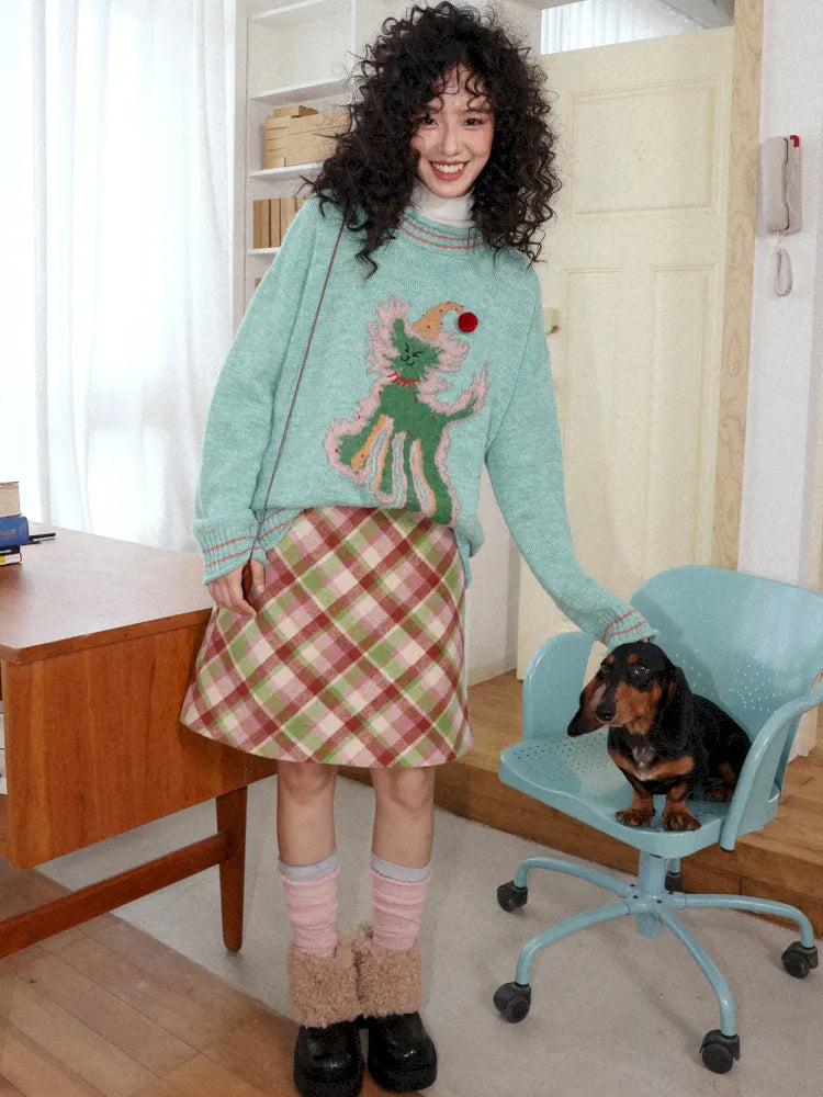 College-Style Casual Wool Plaid A-Line Skirt【s0000013983】