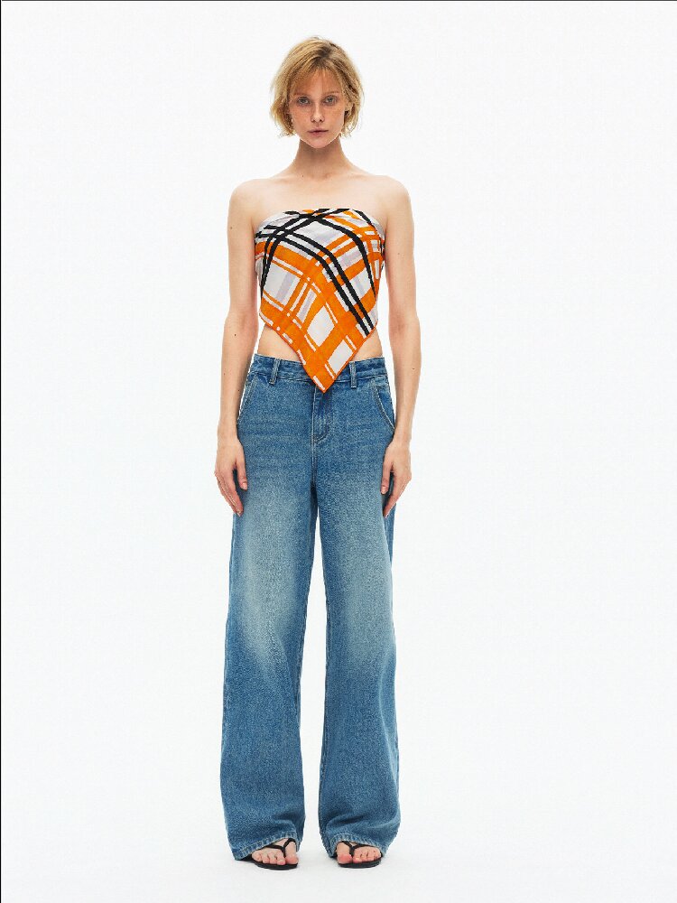 Cotton Lace Up Asymmetrical Jeans【s0000015925】