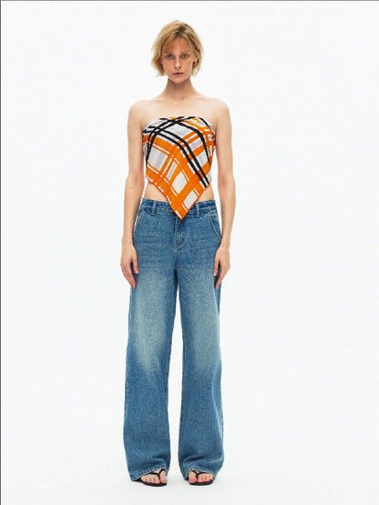 Cotton Lace Up Asymmetrical Jeans【s0000015925】
