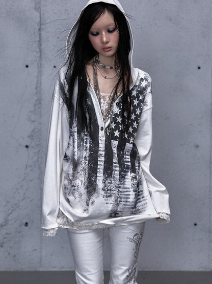 Lace Stitched Hooded T-Shirt【s0000015545】