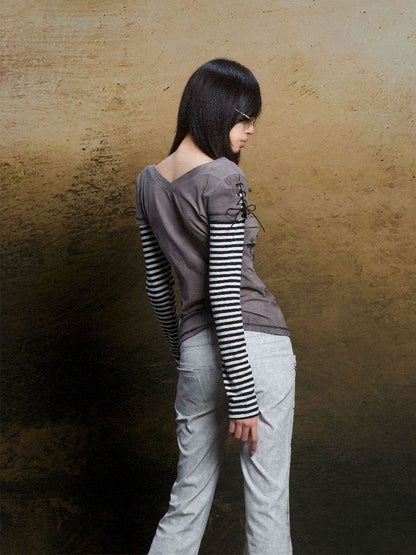 토템 크로스 인쇄 긴 슬리브 티셔츠 [S0000011819]