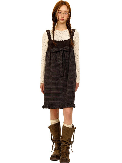 Wristhook Plaid Bow Slip Dress【s0000017937】