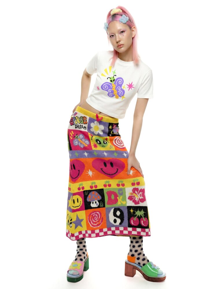 Cartoon Rainbow Knit Stretch Skirt【s0000015555】