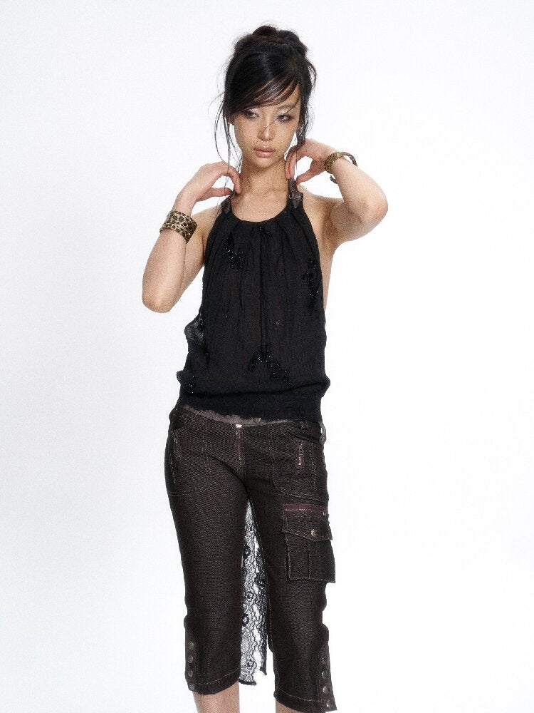 Chiffon Lace Embroidered Halter Top【s0000017659】