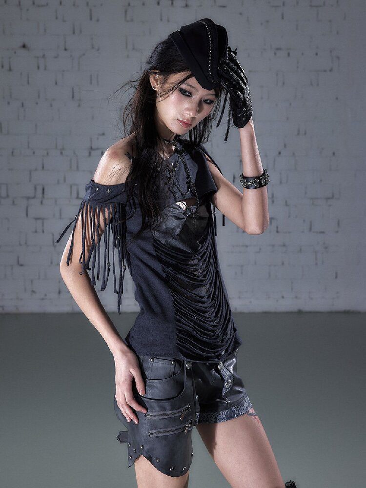 Patchwork Lace Fringe Slim T-Shirt【s0000016205】