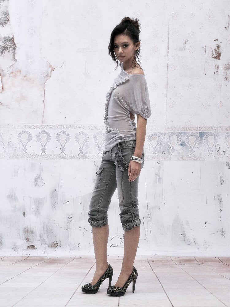 3-Tone Knitted Mesh Pleated T-Shirt【s0000016063】