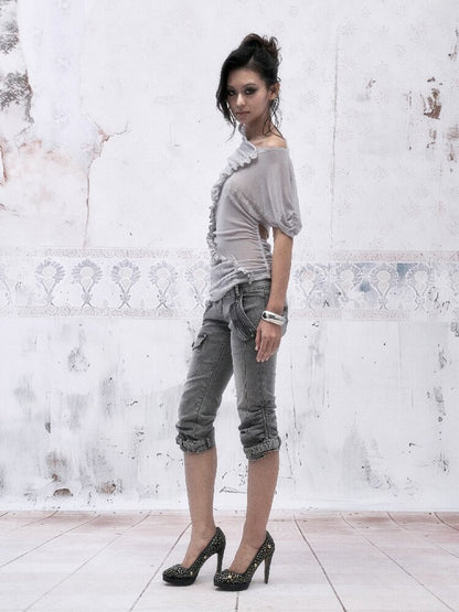 3-Tone Knitted Mesh Pleated T-Shirt【s0000016063】