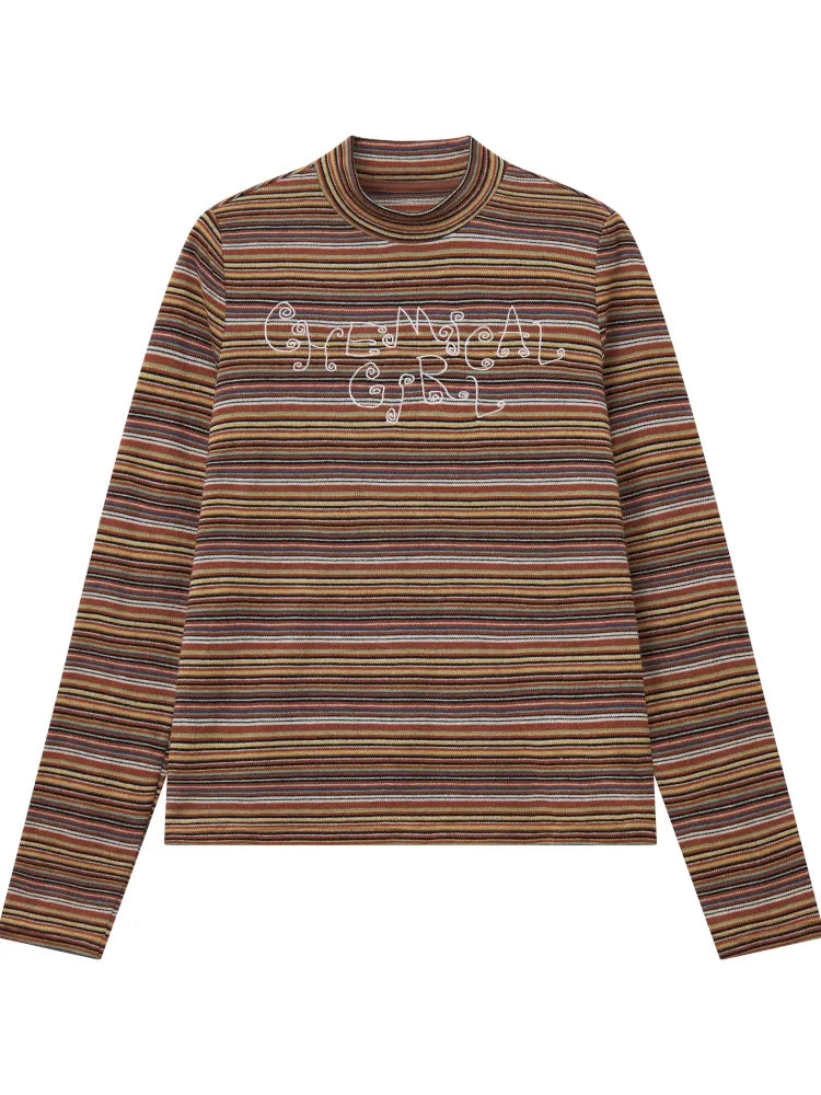 Retro Striped Embroidered Long-Sleeve T-Shirt【s0000013997】
