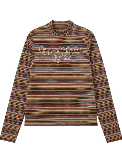 Retro Striped Embroidered Long-Sleeve T-Shirt【s0000013997】
