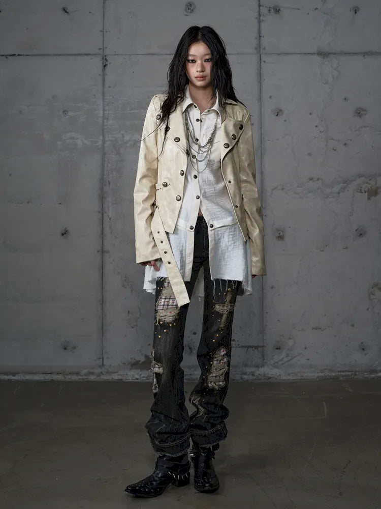 Slim-Fit Short Leather Jacket【s0000013945】