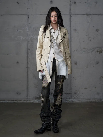 Slim-Fit Short Leather Jacket【s0000013945】