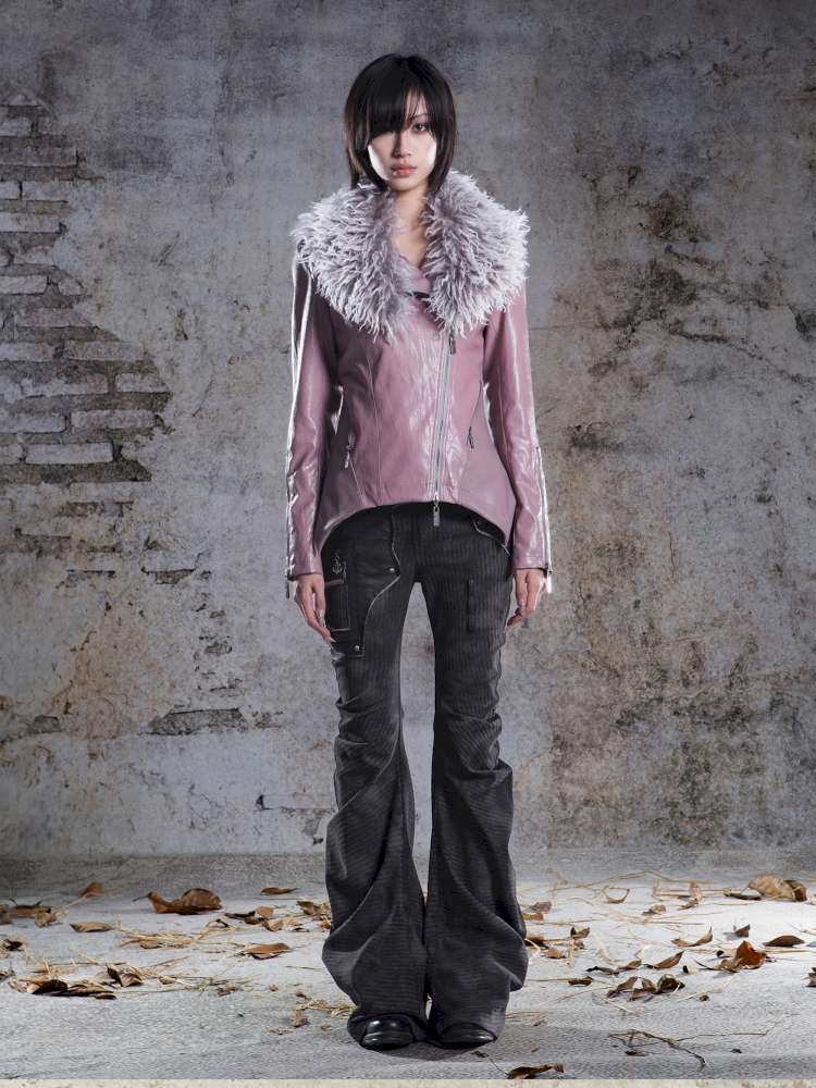 Fur Collar Stylish Slim-Fit Leather Jacket【s0000014481】