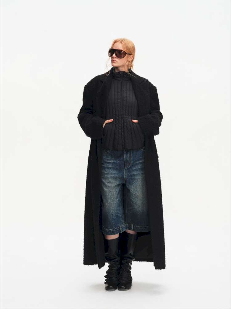 Black Woolen Loose Double-Breasted Coat【s0000014875】