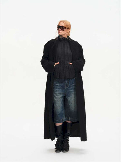 Black Woolen Loose Double-Breasted Coat【s0000014875】