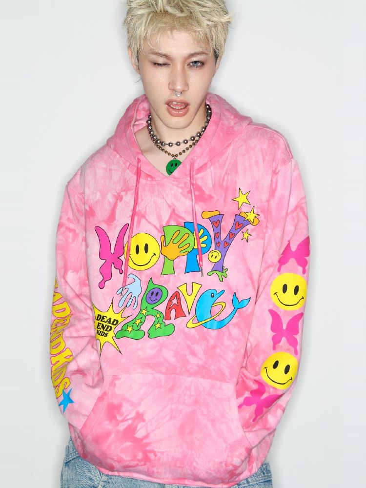 Smiley Pink Tie-Dye Hooded Sweatshirt [S0000010262]