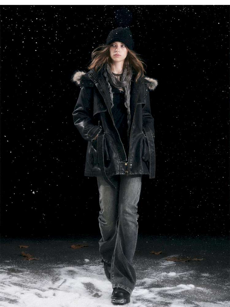 Heavy Industry Fur Collar Distressed Hooded Coat【s0000014671】