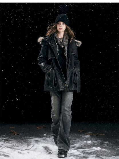 Heavy Industry Fur Collar Distressed Hooded Coat【s0000014671】